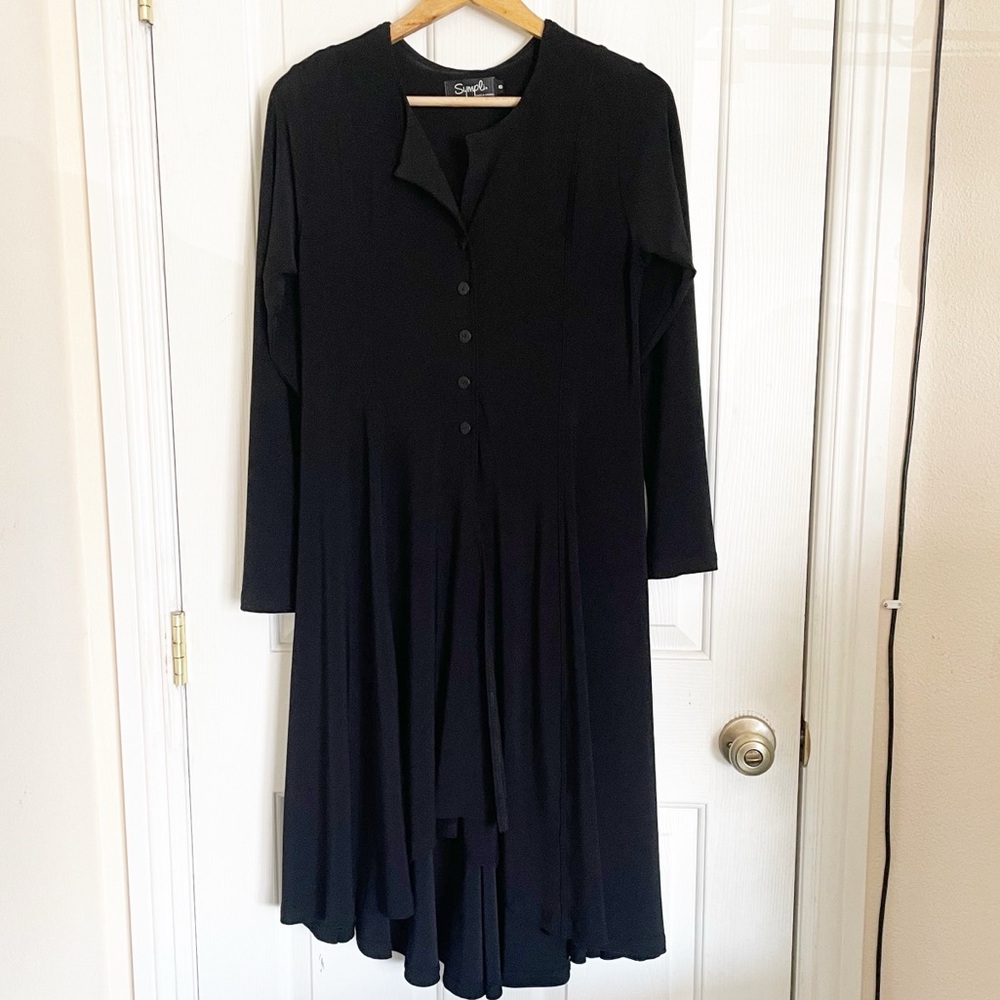 Sympli Black Mystic Cinch Gathered Hem Lagenlook Shacket Dress Convertible sz 8 - Picture 4 of 9
